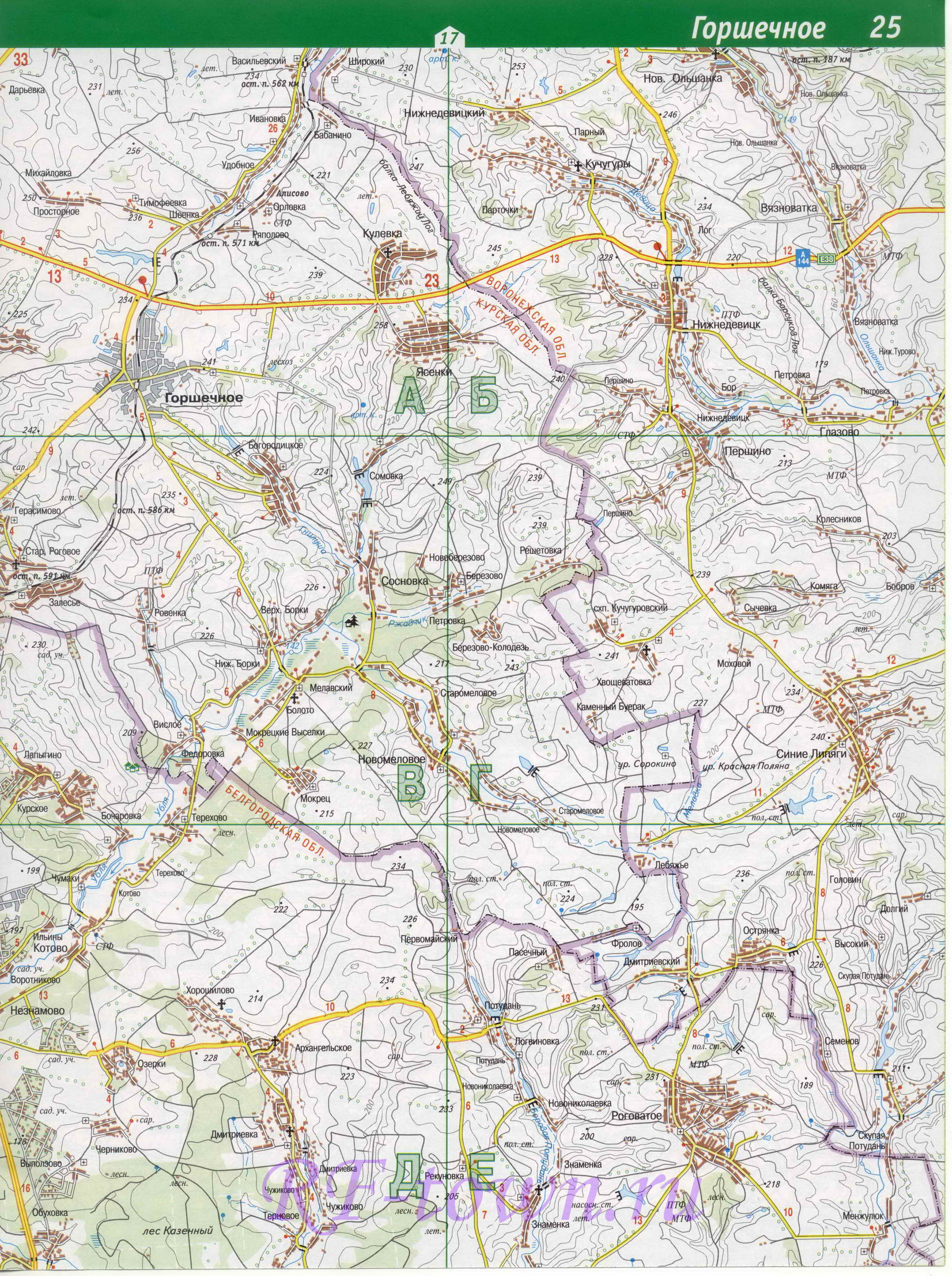 Карта Горшеченского района. Топографическая карт Горшеченский р-он Курской области, B0 - 