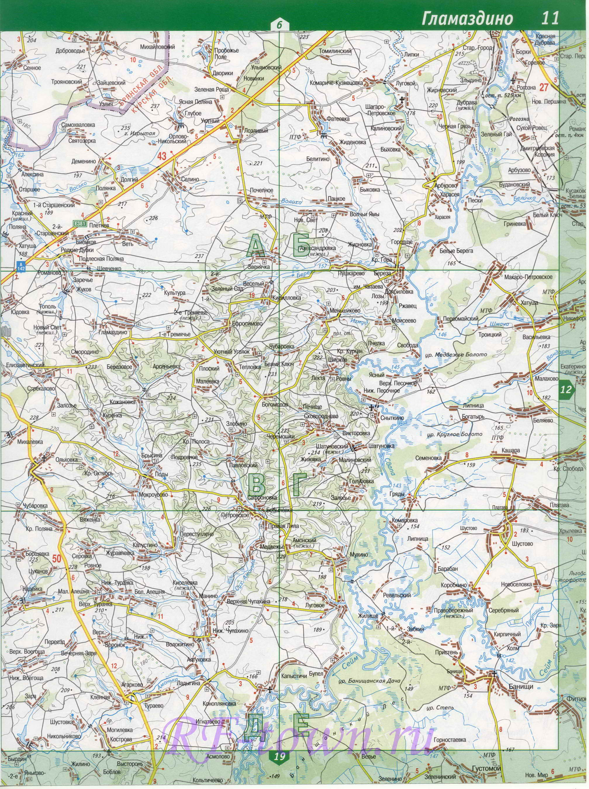 Карта Льговского района. Большая очень подробная карта Льговского района Курской области, A0 - 