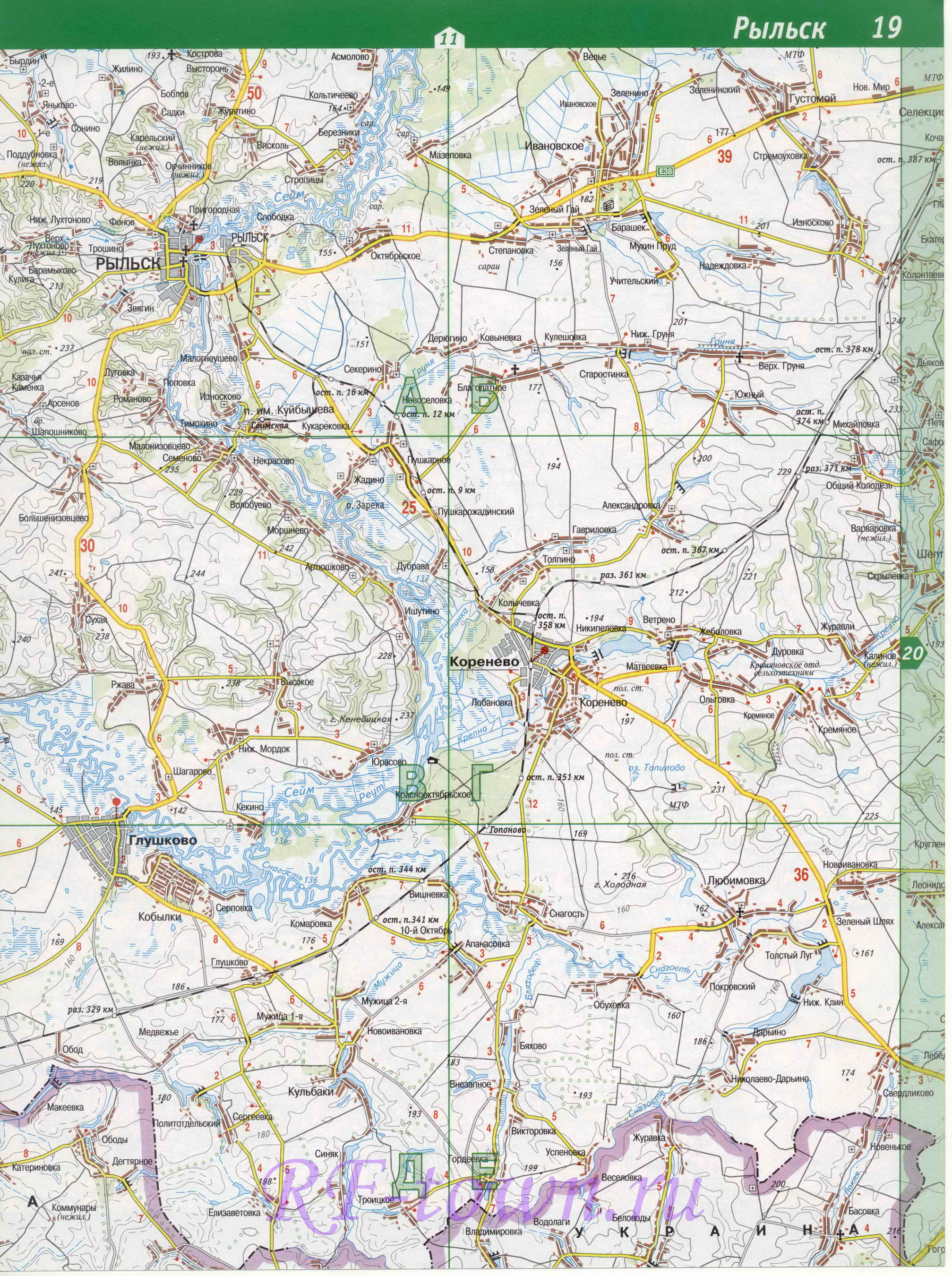 Карта Льговского района. Большая очень подробная карта Льговского района Курской области, A1 - 