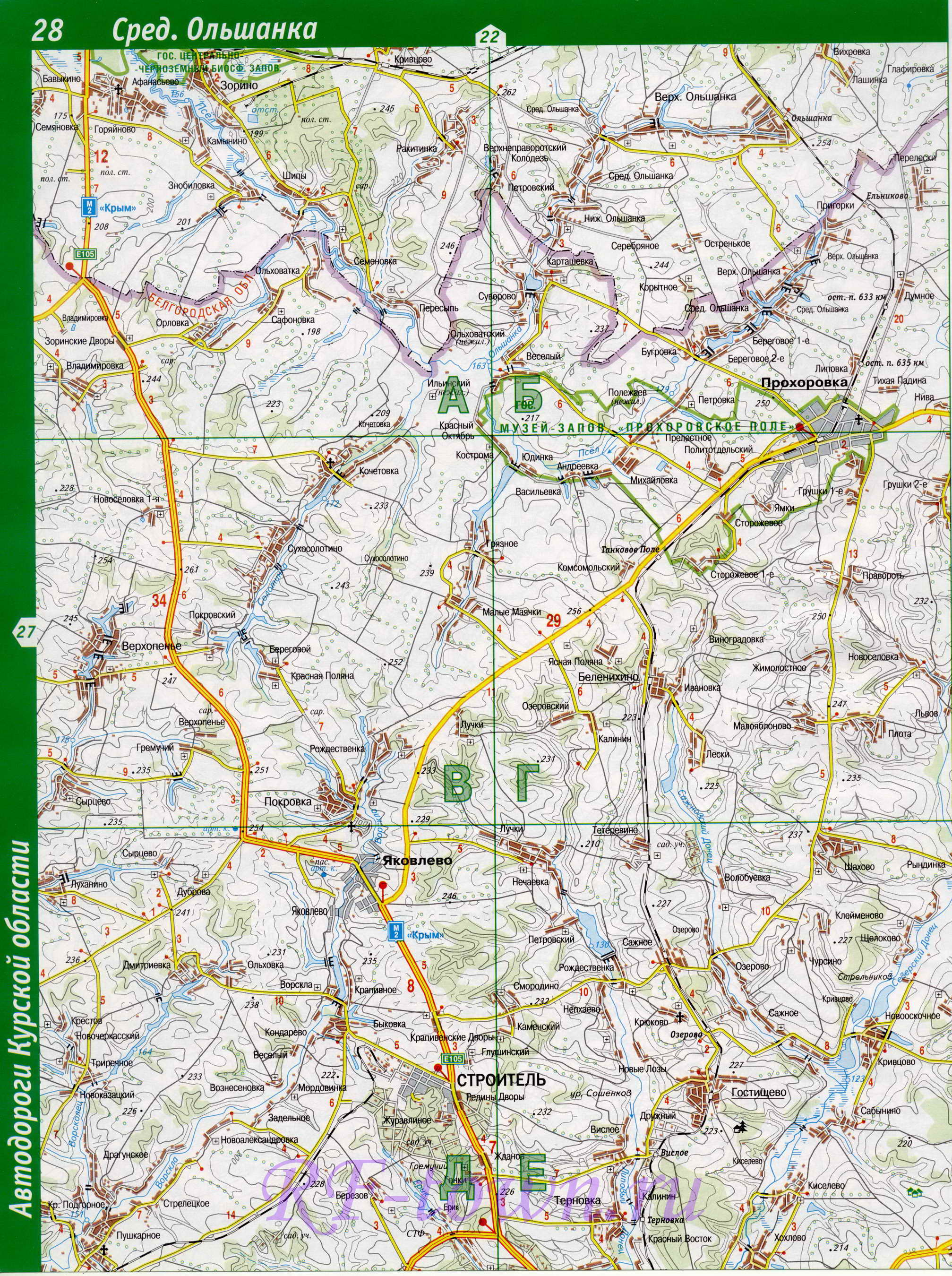 Карта Обоянского района. Большая подробная карта Обоянский район Курской области, B1 - 