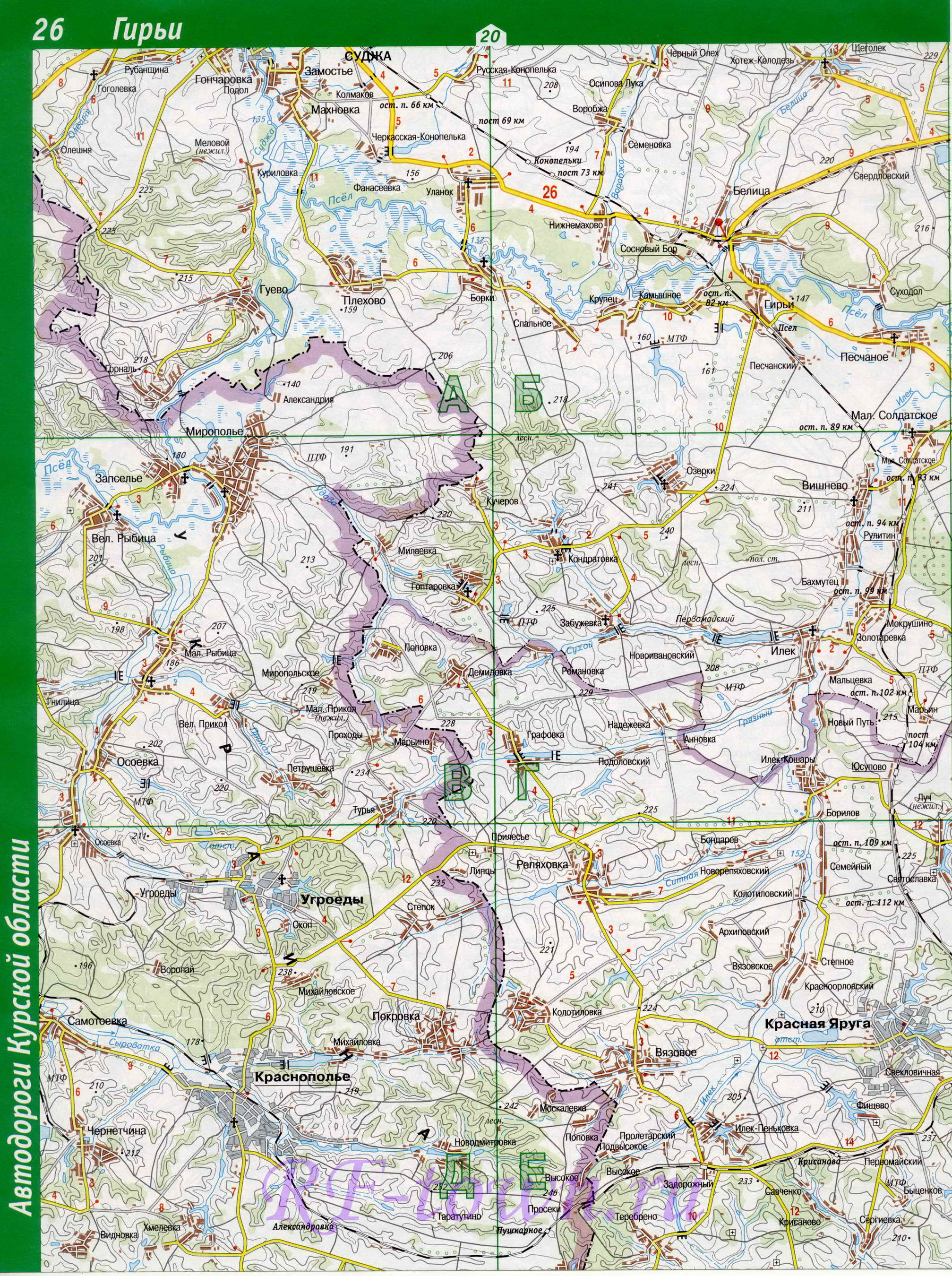 Карта Суджанского района. Карта автодорог Суджанский район Курской области, A1 - 